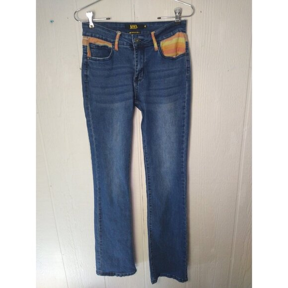 Lucky & Blessed Jeans L&B Women's 4 Mid Rise Bootcut Orange Stripe Pockets Trim - Picture 2 of 10